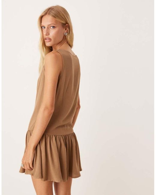 ASOS Natural Linen Blend Drop Waist Mini Dress
