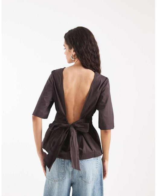Vero Moda Black Poplin Low Bow Back Top