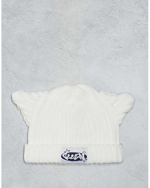 Collusion White Unisex Knitted Beanie With Ears