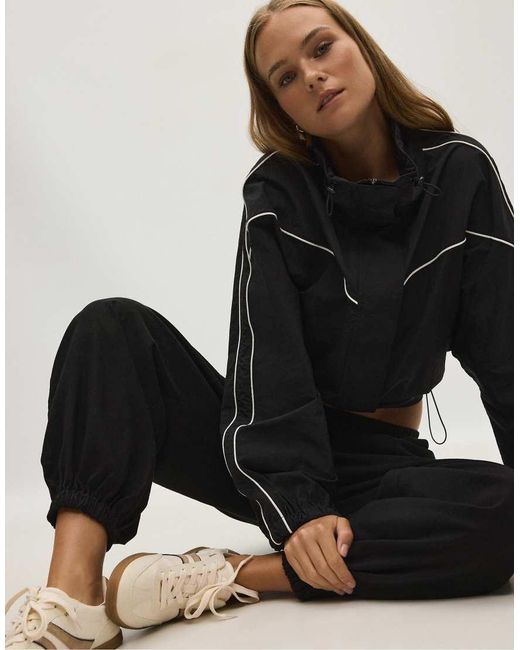 Stradivarius Black Linen-effect Sarouel Trousers