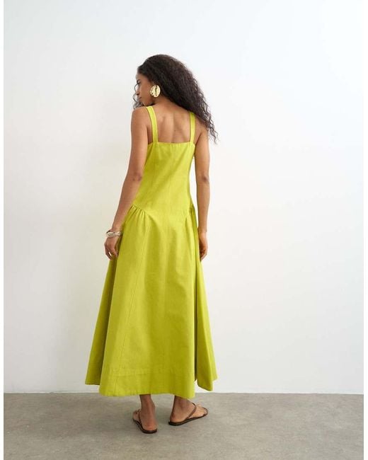 TOPSHOP Yellow Linen Rich Dropped Waist Maxi Dress