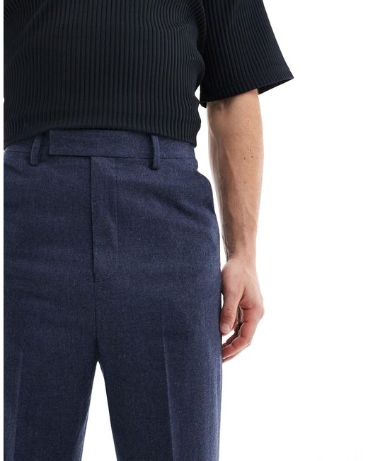 ASOS Blue Smart High Waist Straight Leg Wool Mix Trousers for men