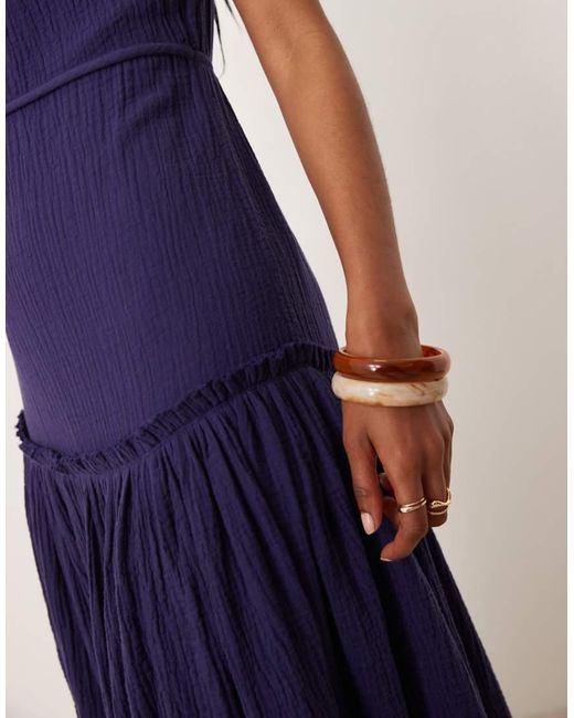 ASOS Blue Laundered Slash Neck Maxi Dress With Seaming Detail