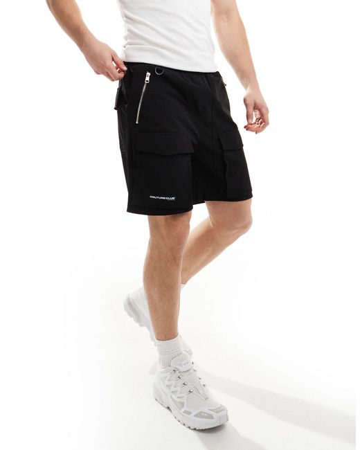 The Couture Club Black Contrast Panelled Cargo Short for men