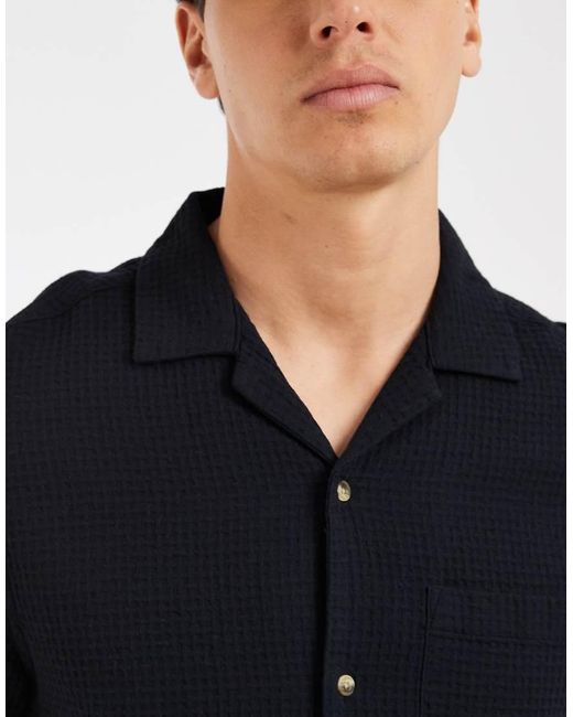 ASOS Black Co-Ord Regular Fit Revere Waffle Shirt for men