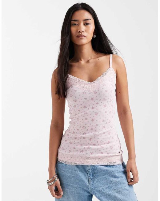 Hollister Pink Y2k Slim Lace Trim Cami