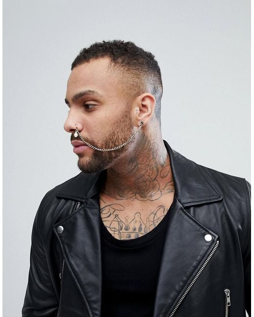 ASOS Metallic Faux Nose & Earring Piercing With Faux Pearl Charm for men