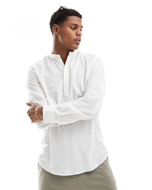 Only & Sons White Linen Mix Overhead Shirt for men