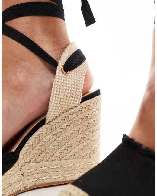 Truffle Collection Black Jute Wedge Strappy Espadrilles