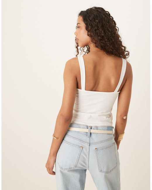 ASOS White Fitted Beaded Strap Detail Top