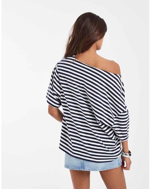 ASOS Blue Slouchy Off Shoulder Oversized Tee