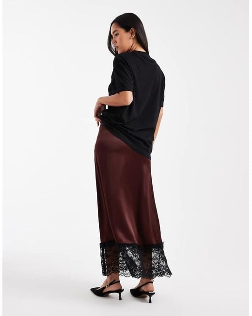 Miss Selfridge Brown Satin And Lace Bias Maxi Skirt