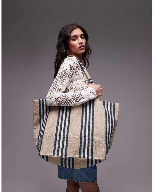 TOPSHOP Gray Tina Stripe Canvas Bag