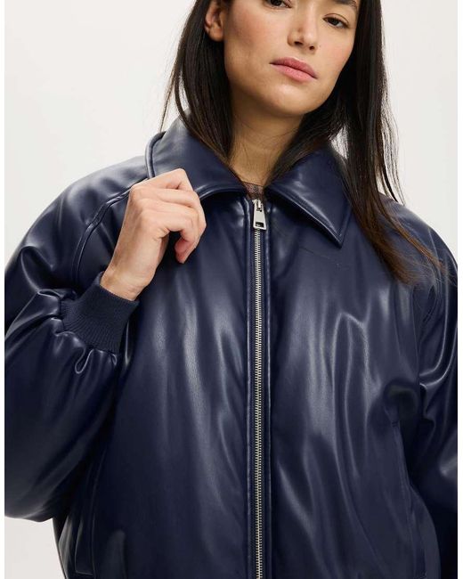 Cotton On Blue Faux Leather Puff Bomber