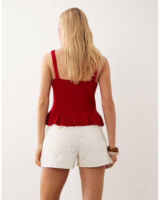 River Island Red Elasticized A-line Denim Shorts