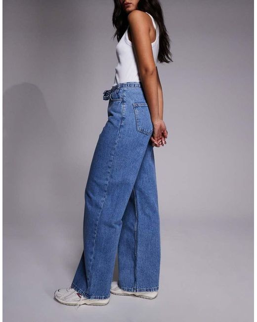 River Island Blue Wide Leg Tie Front Jeans