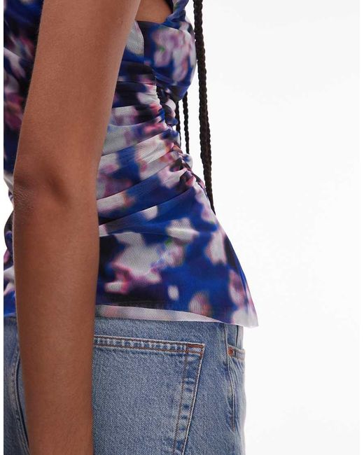 & Other Stories Top Met Gedrapeerd Detail Van Mesh in het Blue