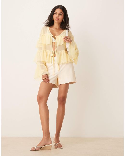 ASOS Natural Chiffon Tie Front Ruffle Blouse