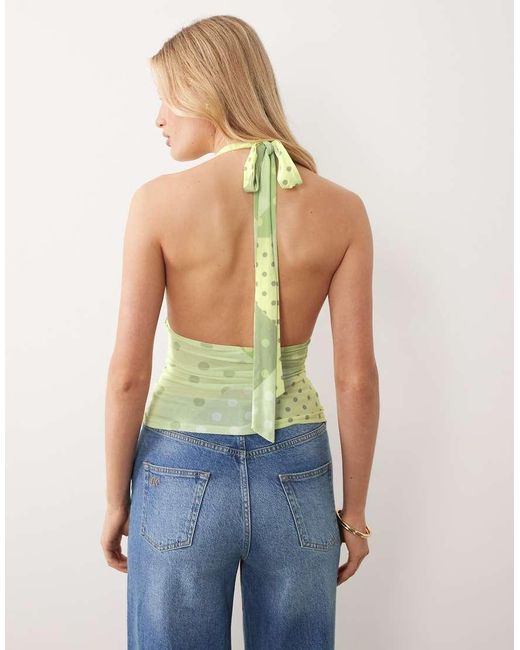 ASOS Natural Co-ord Printed Slinky Halter Neck Top