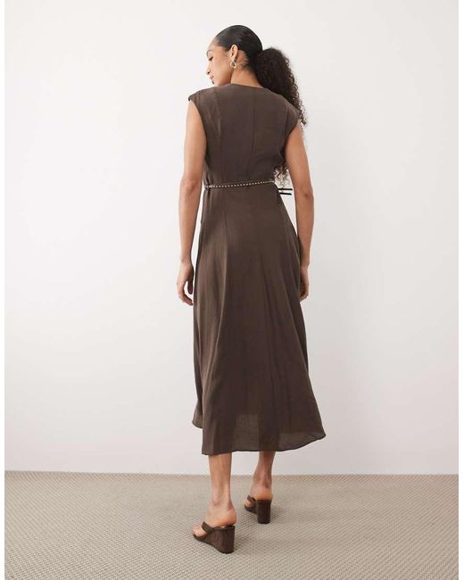 Mango Natural V Neck Belted Midi Dress