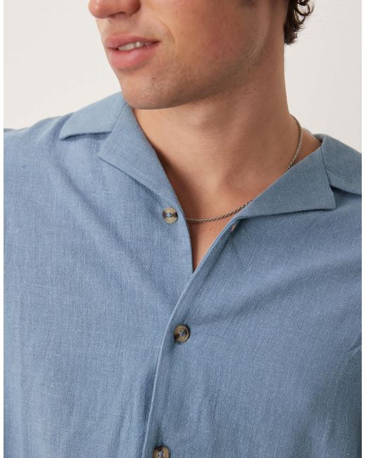 ASOS – kastiges oversize-hemd aus leinenmix in Blue für Herren