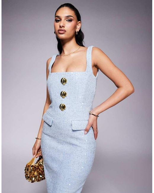Lavish Alice Blue Boucle Shell Midi Dress