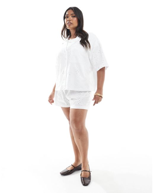 ASOS White Asos Design Curve Broderie Short Co-ord
