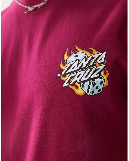 Camiseta Roja Con Estampado Gráfico En La Espalda De Dados En Llamas Flaming Dice De -Negro Santa Cruz de hombre de color Red