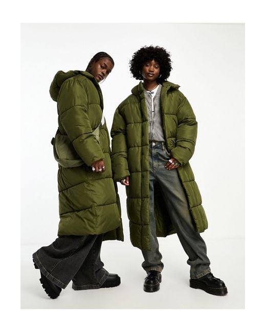 Collusion Green Unisex Maxi Puffer Jacket With Hood