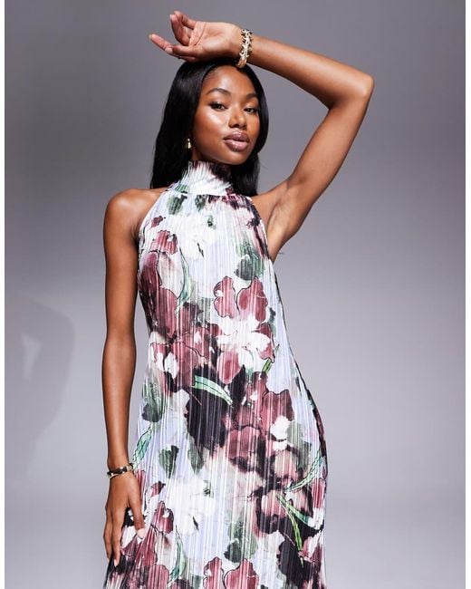 ASOS Multicolor Plisse Halter Tie Maxi Dress