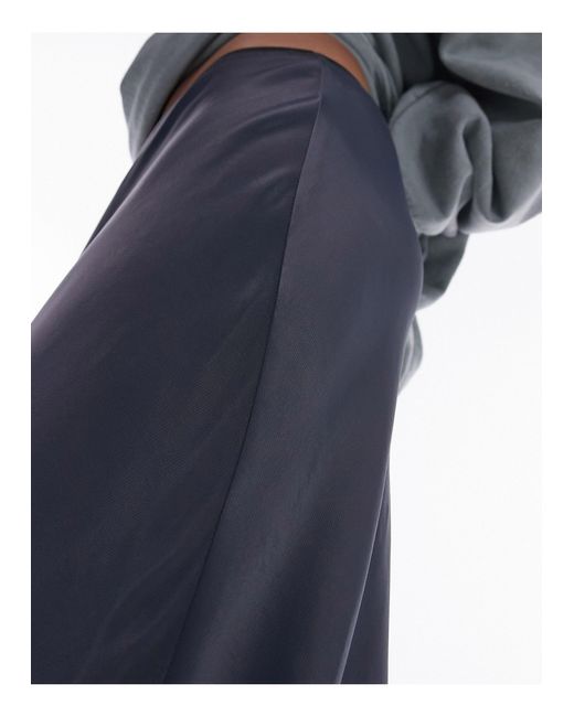 TOPSHOP Black Satin Maxi Bias Skirt With Elastic Trim