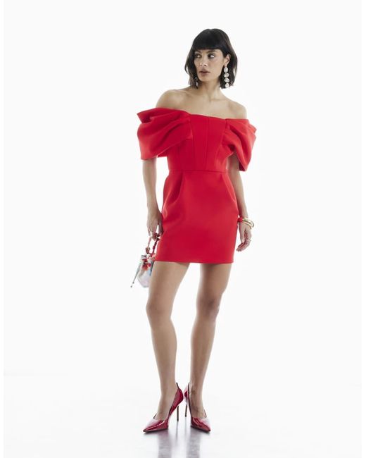 River Island Bonded Crepe Structured Bardot Mini Dress