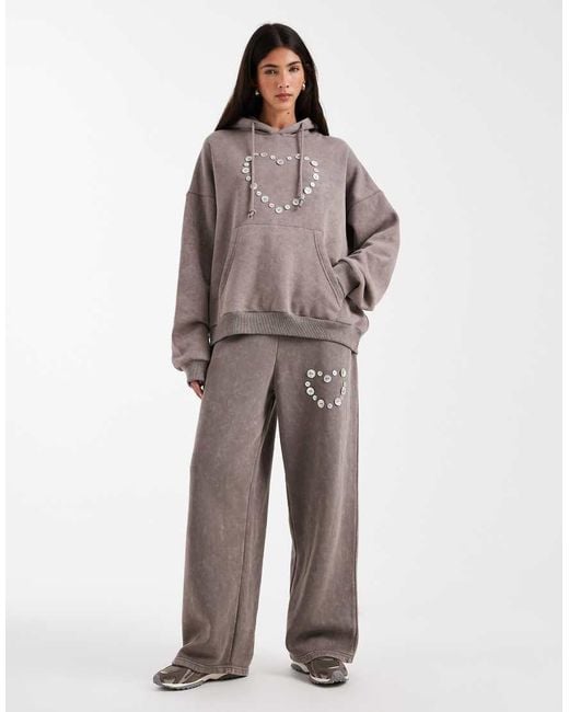 Daisy Street Brown Button Heart Detail Oversized Hoodie