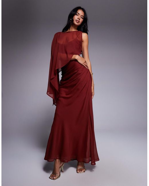 ASOS Layered Sleeve Overlay Maxi Dress With Draped Skirt