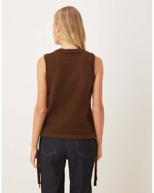 ASOS Brown Knitted Tank With Ruching Detail