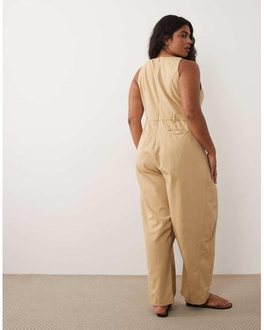 ASOS Brown Asos Design Curve Twill Jumpsuit With Seam Details
