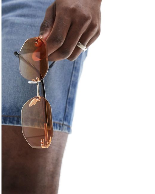 ASOS – 90er-jahre rahmenlose retro-sonnenbrille mit ungetönten und farbenen gläsern in Brown für Herren