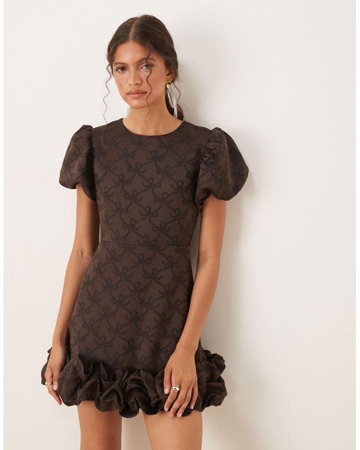 Sister Jane Natural Puff Sleeve Bubble Hem Mini Dress for men
