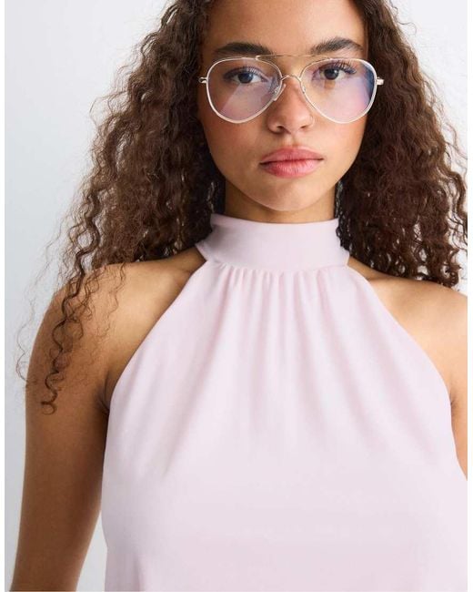 Stradivarius Brown Puff-Effect Halter Top