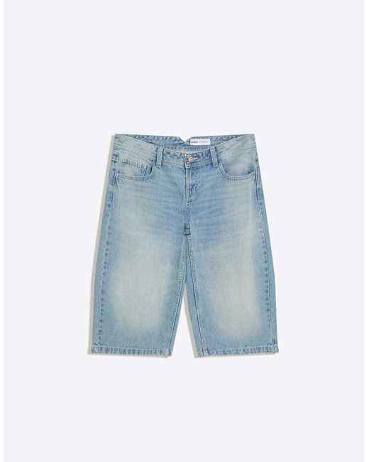 Bershka Blue Straight Denim Bermuda Shorts
