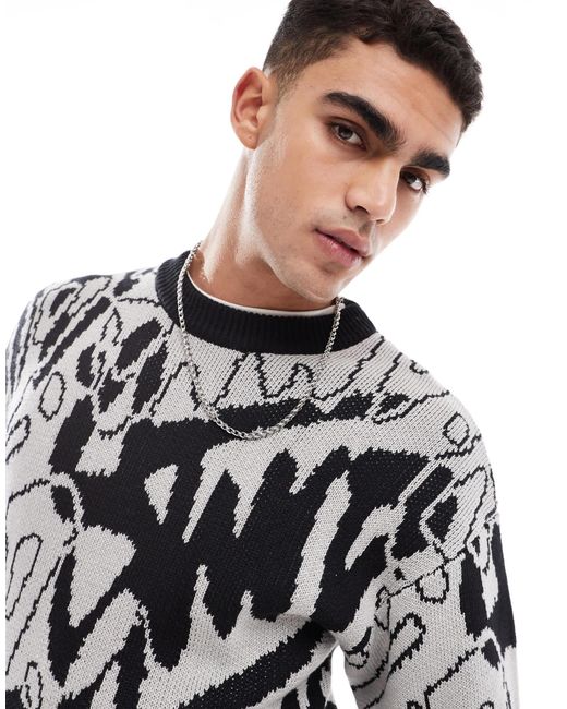 Pull&Bear Gray Stwd Graphic Knitted Jumper for men