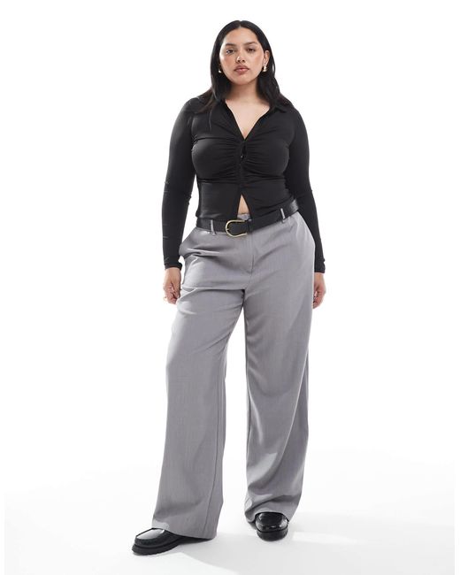 ASOS Black Asos Design Curve Slinky Ruched Fitted Shirt