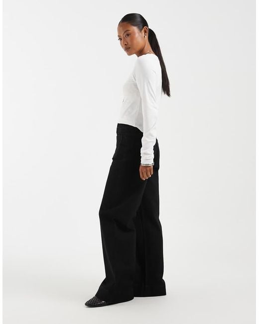 ASOS White Asos Design Petite High Rise Wide Leg Jeans With Front Pockets