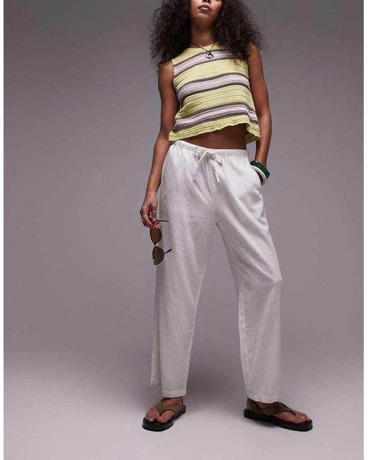 Pantalones Capri Blancos De Talle Medio De Mezcla De Lino De TOPSHOP de color Gray