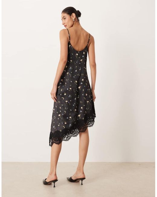ASOS Natural Lace Bodice Cami Asymmetric Satin Mini Dress