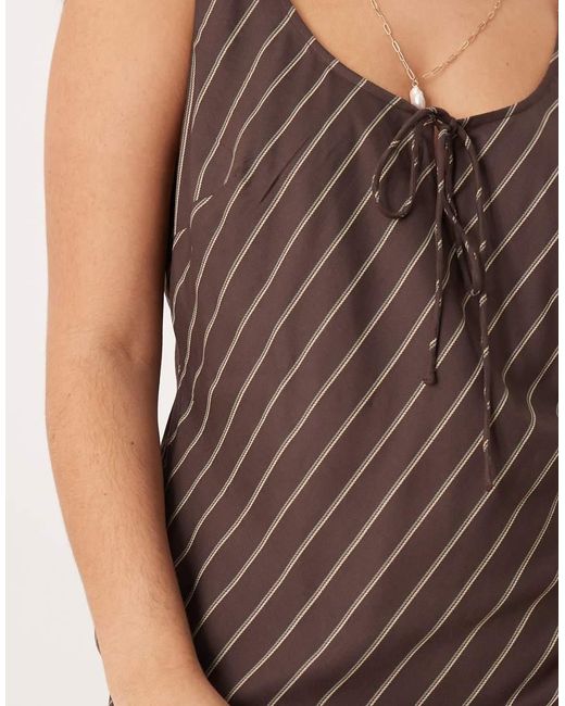 ASOS Brown Asos Design Curve Scoop Neck Tie Front Midi Dress