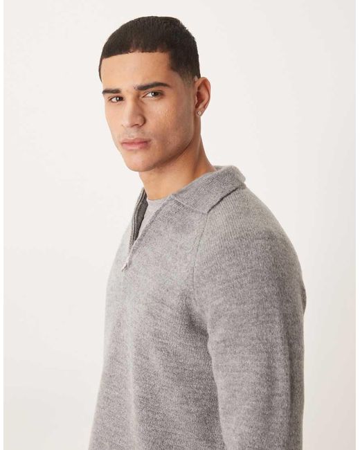 ASOS Gray Relaxed Knitted Zip Up Polo for men