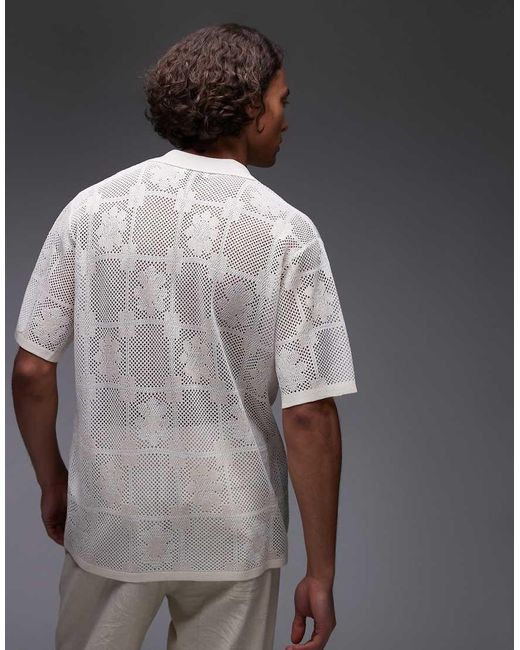 Camisa Con Cuello De Solapas Y Patrón Floral De Croché De -Blanco Topman de hombre de color Gray