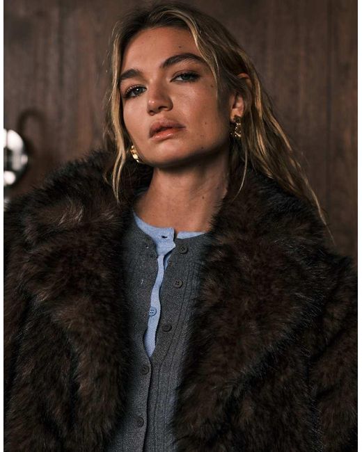 Monki Black Oversized Short Faux Fur Coat With Collar Detail