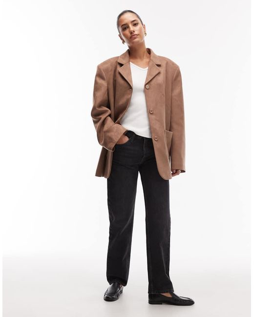 ASOS Brown Faux Suede High Break Oversized Blazer